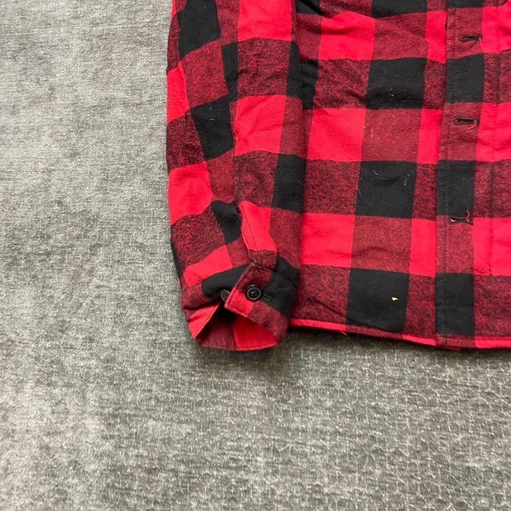 Levi's Shirt Jacket Mens S Red Black Flannel Plaid Sherpa Lined Shacket Hooded